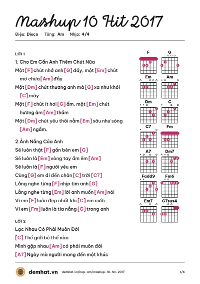 Hợp âm Mashup 10 Hit 2017 – bản nhạc PDF trang 1, tông Am