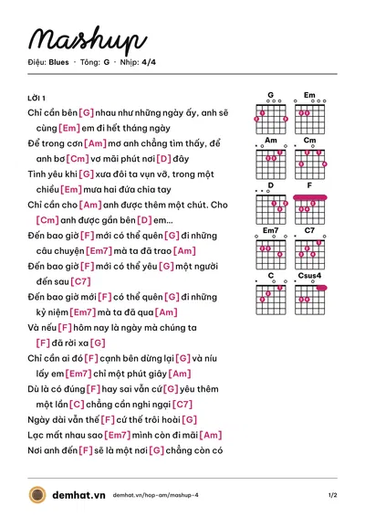 Hợp âm Mashup – bản nhạc PDF trang 1, tông G