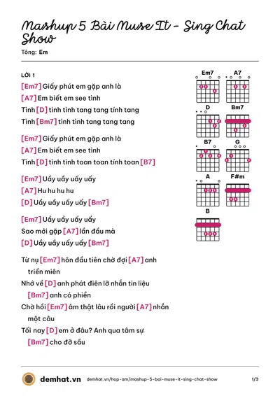 Hợp âm Mashup 5 Bài Muse It - Sing Chat Show (Thu Minh) – bản nhạc PDF trang 1, tông Em