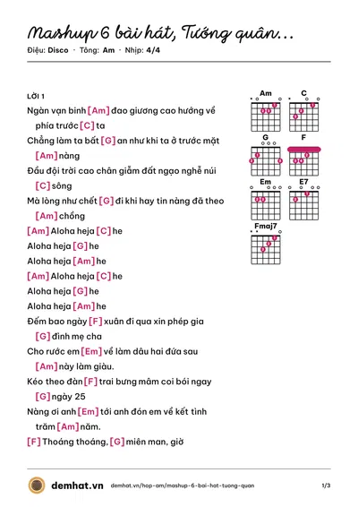 Hợp âm Mashup 6 bài hát, Tướng quân... – bản nhạc PDF trang 1, tông Am