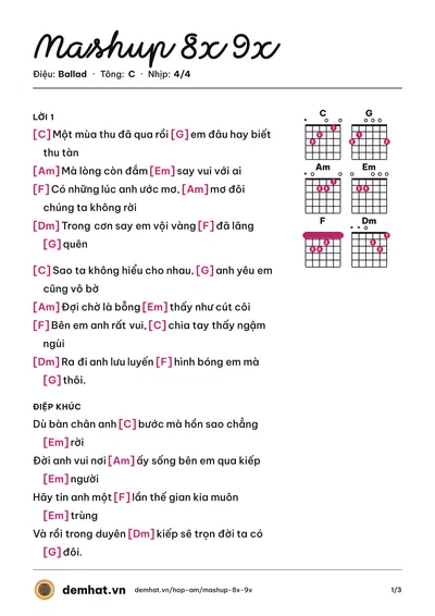 Hợp âm Mashup 8x 9x (Lam Trường) – bản nhạc PDF trang 1, tông C