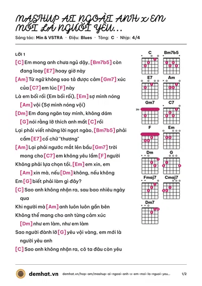 Hợp âm MASHUP AI NGOÀI ANH x EM MỚI LÀ NGƯỜI YÊU ANH x TRƯỚC KHI EM TỒN TẠI (VSTRA) – bản nhạc PDF trang 1, tông C