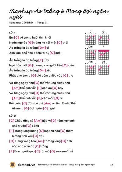 Hợp âm Mashup Áo trắng & Mong đợi ngậm ngùi (Hienmagaz) – bản nhạc PDF trang 1, tông C
