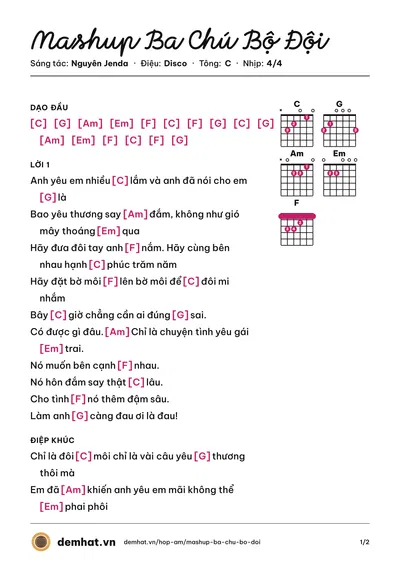 Hợp âm Mashup Ba Chú Bộ Đội (Hiếu Minh Lê) – bản nhạc PDF trang 1, tông C