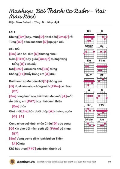 Hợp âm Mashup: Bài Thánh Ca Buồn - Hai Mùa Noel (Anh Khang) – bản nhạc PDF trang 1, tông D