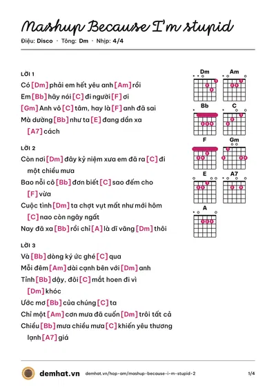 Hợp âm Mashup Because I’m stupid – bản nhạc PDF trang 1, tông Dm