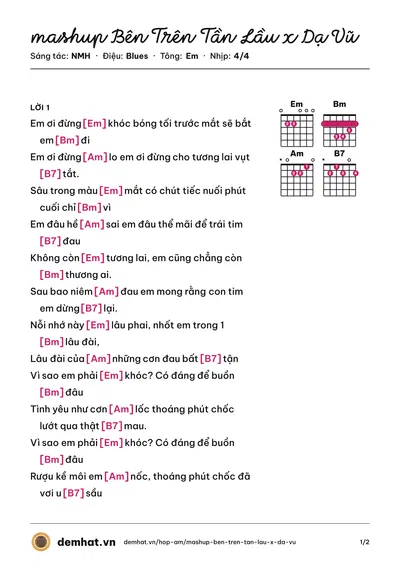 Hợp âm mashup Bên Trên Tần Lầu x Dạ Vũ (Tăng Duy Tân) – bản nhạc PDF trang 1, tông Em