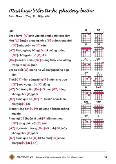 Hợp âm Mashup biển tình, phương buồn – bản nhạc PDF trang 1, tông C