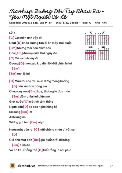 Hợp âm Mashup Buông Đôi Tay Nhau Ra - Yêu Một Người Có Lẽ (Miu Lê) – bản nhạc PDF trang 1, tông C