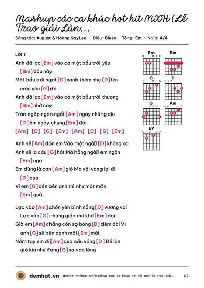 Hợp âm Mashup các ca khúc hot hit MXH (Lễ Trao giải Làn Sóng Xanh 2022) (Ngọc Mai) – bản nhạc PDF trang 1, tông Em