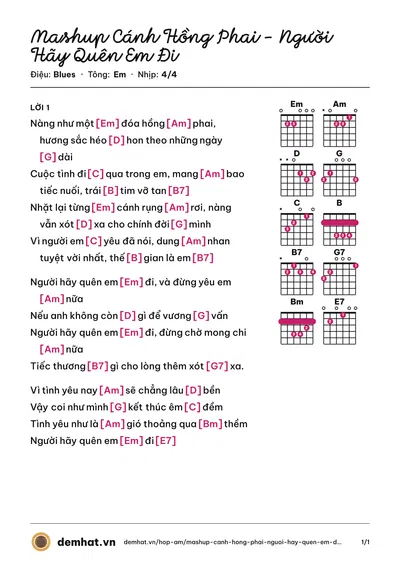 Hợp âm Mashup Cánh Hồng Phai - Người Hãy Quên Em Đi – bản nhạc PDF trang 1, tông Em