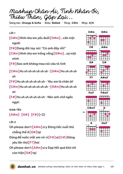 Hợp âm Mashup Chân Ái, Tình Nhân Ơi, Thiêu Thân, Gặp Lại Năm Ta 60 (Orange) – bản nhạc PDF trang 1, tông C#m