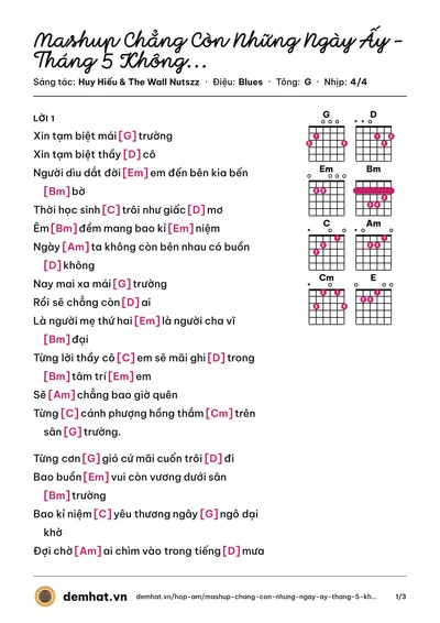 Hợp âm Mashup Chẳng Còn Những Ngày Ấy - Tháng 5 Không Trở Lại - Xe Đạp (THPT AN LƯƠNG ĐÔNG) – bản nhạc PDF trang 1, tông G