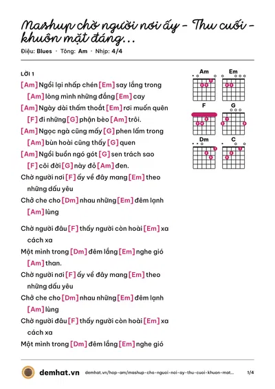 Hợp âm Mashup chờ người nơi ấy - Thu cuối - khuôn mặt đáng thương (Quân Keyboard) – bản nhạc PDF trang 1, tông Am
