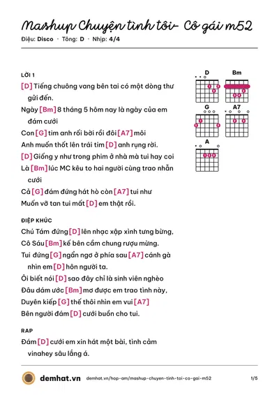 Hợp âm Mashup Chuyện tình tôi- Cô gái m52 – bản nhạc PDF trang 1, tông D