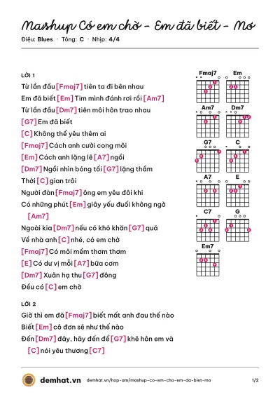 Hợp âm Mashup Có em chờ - Em đã biết - Mơ – bản nhạc PDF trang 1, tông C
