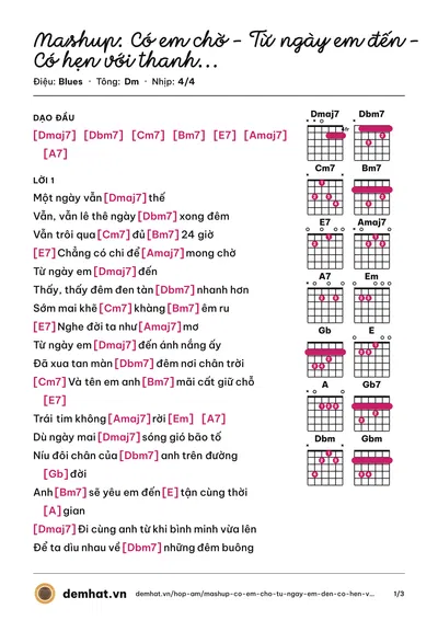 Hợp âm Mashup: Có em chờ - Từ ngày em đến - Có hẹn với thanh xuân (Min) – bản nhạc PDF trang 1, tông Dm