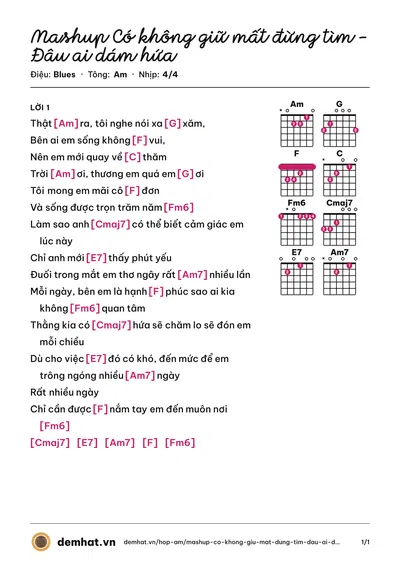 Hợp âm Mashup Có không giữ mất đừng tìm - Đâu ai dám hứa (CZEE) – bản nhạc PDF trang 1, tông Am