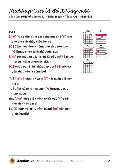 Hợp âm Mashup Cưa là đổ X Váy cưới (Oanh) – bản nhạc PDF trang 1, tông Am