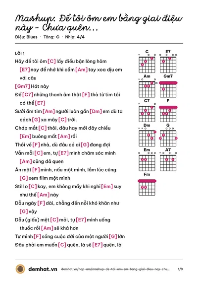 Hợp âm Mashup: Để tôi ôm em bằng giai điệu này - Chưa quên người yêu cũ – bản nhạc PDF trang 1, tông C