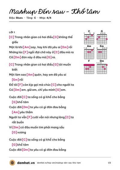 Hợp âm Mashup Đến sau - Khổ tâm (Ưng Hoàng Phúc) – bản nhạc PDF trang 1, tông C