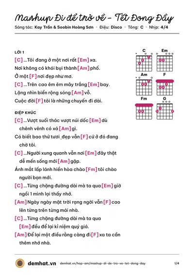 Hợp âm Mashup Đi để trở về - Tết Đong Đầy (Soobin Hoàng Sơn) – bản nhạc PDF trang 1, tông C