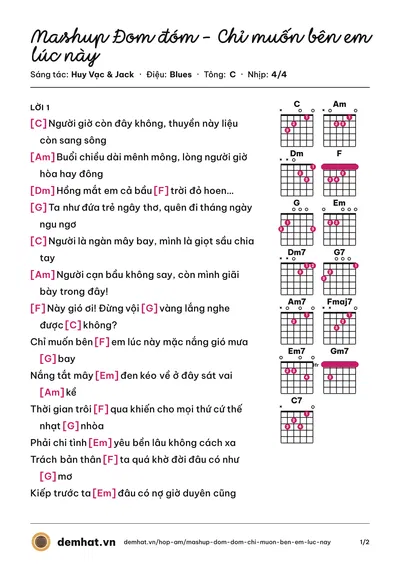 Hợp âm Mashup Đom đóm - Chỉ muốn bên em lúc này (Jack) – bản nhạc PDF trang 1, tông C