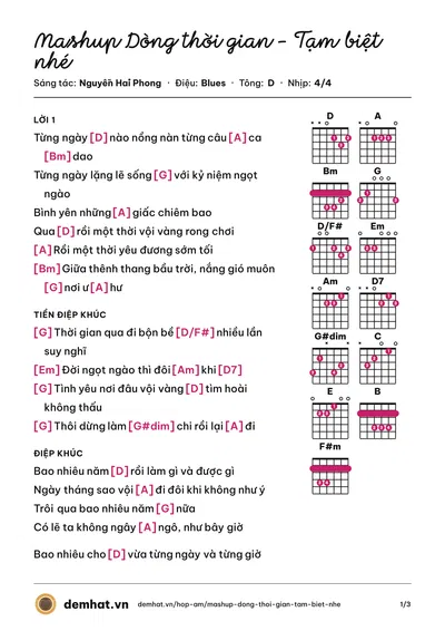 Hợp âm Mashup Dòng thời gian - Tạm biệt nhé (Lynk Lee) – bản nhạc PDF trang 1, tông D