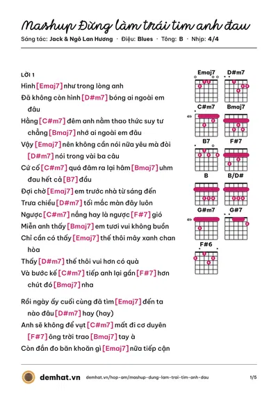 Hợp âm Mashup Đừng làm trái tim anh đau (Sơn Tùng M-TP) – bản nhạc PDF trang 1, tông B