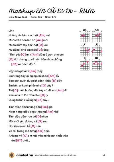 Hợp âm Mashup EM CỨ Đi Đi - RUM (Rum) – bản nhạc PDF trang 1, tông Em
