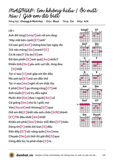 Hợp âm MASHUP: Em không hiểu / Ôi mất rìu / Giờ em đã biết (Changg) – bản nhạc PDF trang 1, tông Cm