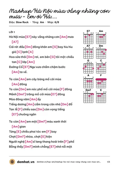 Hợp âm Mashup Hà Nội mùa vắng những cơn mưa - Em ơi Hà Nội Phố (Quân Keyboard) – bản nhạc PDF trang 1, tông Am