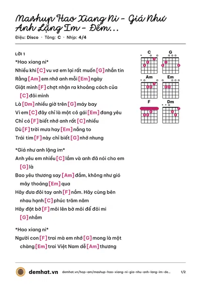Hợp âm Mashup Hao Xiang Ni - Giá Như Anh Lặng Im - Đếm Ngày Xa Em - Làm Người Yêu Anh Nhé Baby – bản nhạc PDF trang 1, tông C