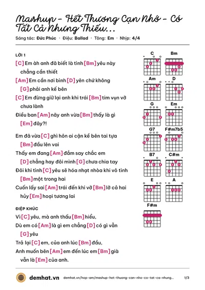 Hợp âm Mashup - Hết Thương Cạn Nhớ - Có Tất Cả Nhưng Thiếu Anh (CRYST B ANH) – bản nhạc PDF trang 1, tông Em