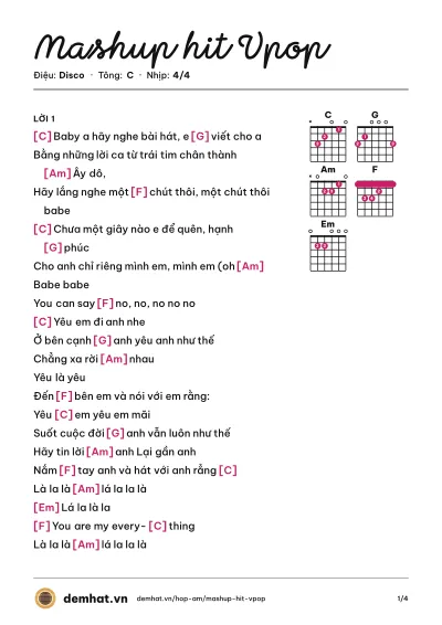 Hợp âm Mashup hit Vpop – bản nhạc PDF trang 1, tông C