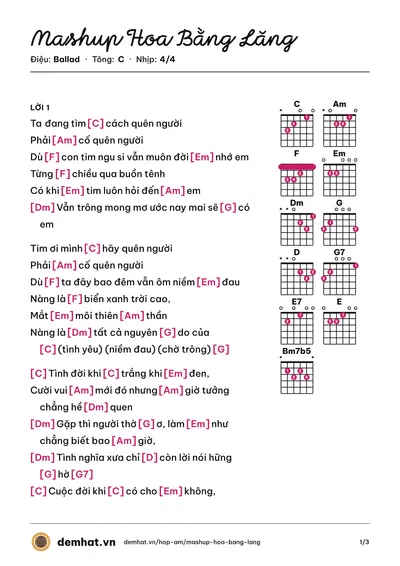 Hợp âm Mashup Hoa Bằng Lăng (Jack Viet Nam) – bản nhạc PDF trang 1, tông C
