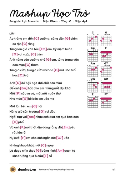 Hợp âm Mashup Học Trò (M.MAX) – bản nhạc PDF trang 1, tông C