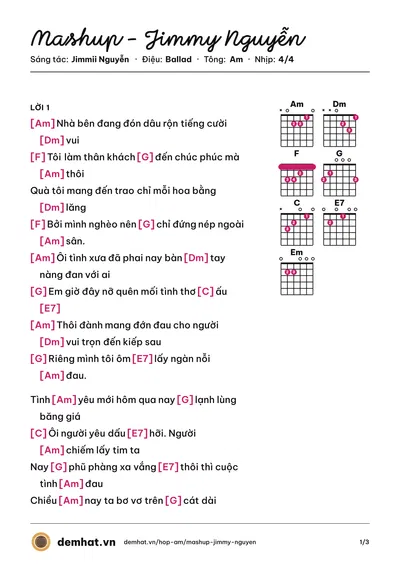 Hợp âm Mashup - Jimmy Nguyễn (Jimmii Nguyễn) – bản nhạc PDF trang 1, tông Am