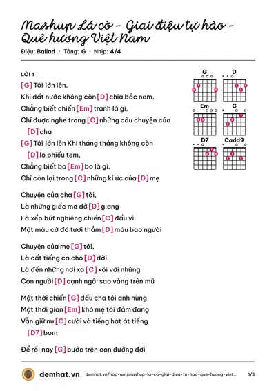 Hợp âm Mashup Lá cờ - Giai điệu tự hào - Quê hương Việt Nam (Quân Keyboard) – bản nhạc PDF trang 1, tông G