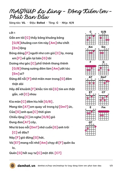 Hợp âm MASHUP Lạ Lùng - Đông Kiếm Em - Phút Ban Đầu (Vũ.) – bản nhạc PDF trang 1, tông C