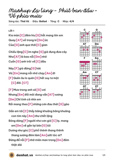 Hợp âm Mashup Lạ lùng - Phút ban đầu - Về phía mưa (Thái Vũ) – bản nhạc PDF trang 1, tông C