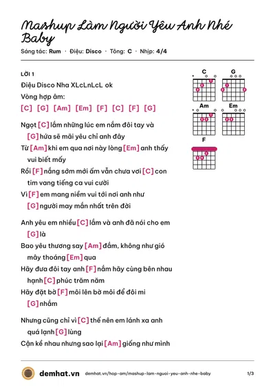 Hợp âm Mashup Làm Người Yêu Anh Nhé Baby (Rum) – bản nhạc PDF trang 1, tông C