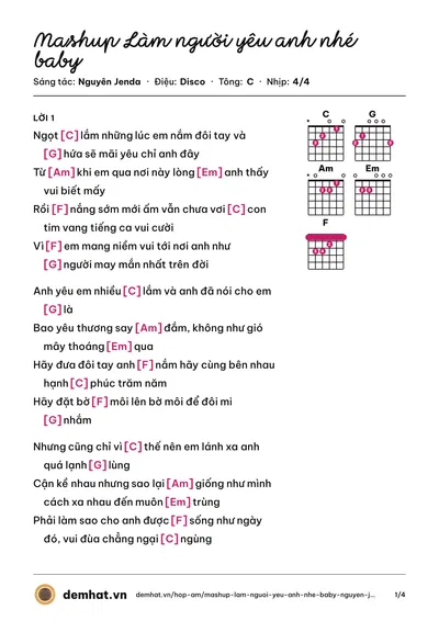 Hợp âm Mashup Làm người yêu anh nhé baby (Nguyên Jenda) – bản nhạc PDF trang 1, tông C