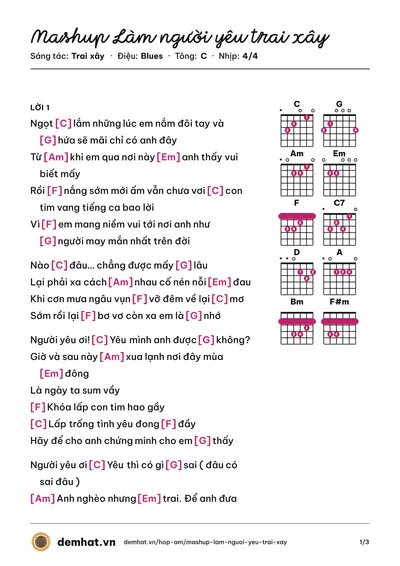 Hợp âm Mashup Làm người yêu trai xây (Tờ Hờ Dũng) – bản nhạc PDF trang 1, tông C