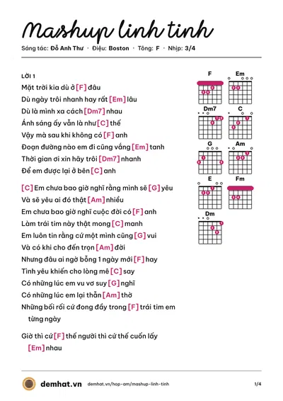 Hợp âm Mashup linh tinh (Đỗ Anh Thư) – bản nhạc PDF trang 1, tông F