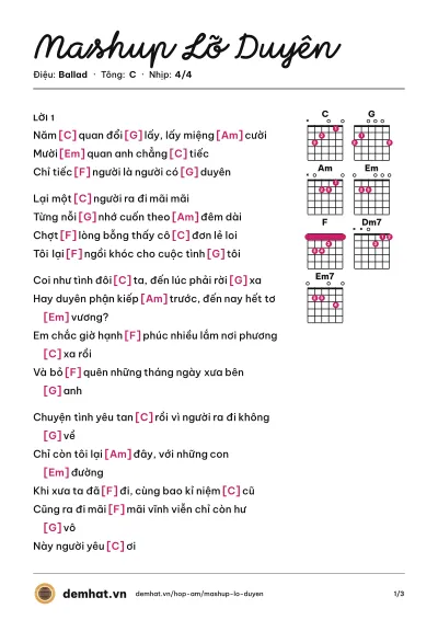 Hợp âm Mashup Lỡ Duyên (Rum) – bản nhạc PDF trang 1, tông C