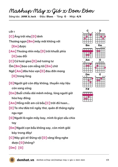 Hợp âm Mashup Mây x Gió x Đom Đóm (JANK) – bản nhạc PDF trang 1, tông G