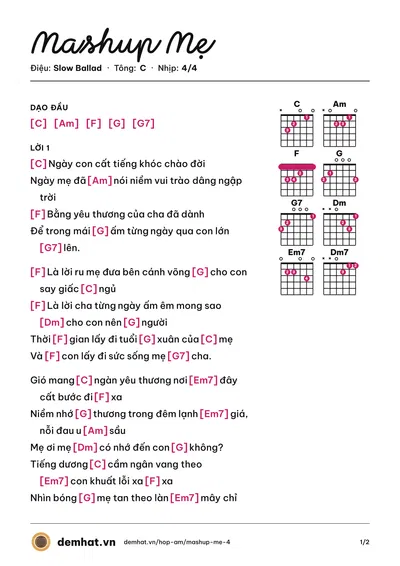 Hợp âm Mashup Mẹ – bản nhạc PDF trang 1, tông C