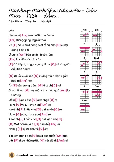 Hợp âm Mashup Mình Yêu Nhau Đi - Dấu Mưa - 1234 - Làm Người yêu anh nhé baby (Quân Keyboard) – bản nhạc PDF trang 1, tông Am