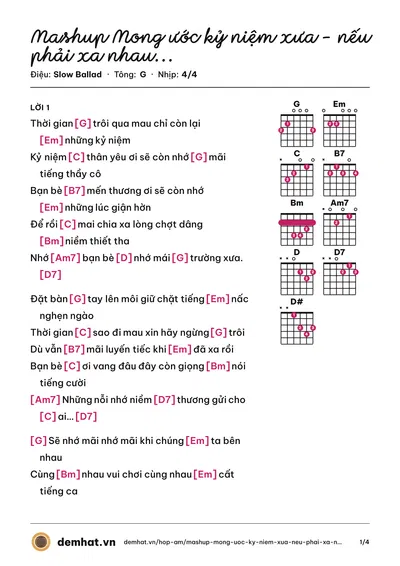 Hợp âm Mashup Mong ước kỷ niệm xưa - nếu phải xa nhau - cho bạn cho tôi – bản nhạc PDF trang 1, tông G
